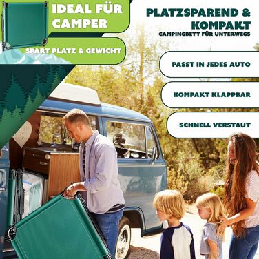 Складане кемпінгове ліжко KESSER, 190 x 68 x 30 см, вантажопідйомність до 250 кг, виготовлене з тканини Оксфорд та міцного сталевого каркасу сумка для перенесення, подушка для шиї, бічна кишеня та тримач для напоїв, ідеально підходить для кемпінгу, зелени