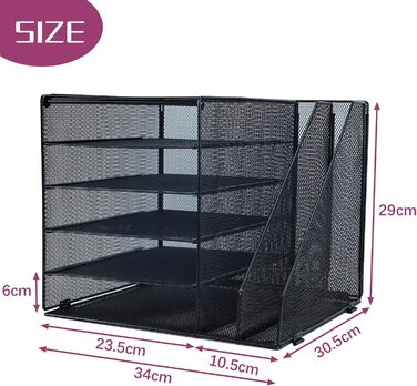 Металевий настільний органайзер, 5-ярусний лоток для паперу та листів з тримачами для файлів, сітчастий настільний органайзер для файлів з тримачем для журналів для зберігання офісних документів, 5 ярусів з 2 тримачами для файлів