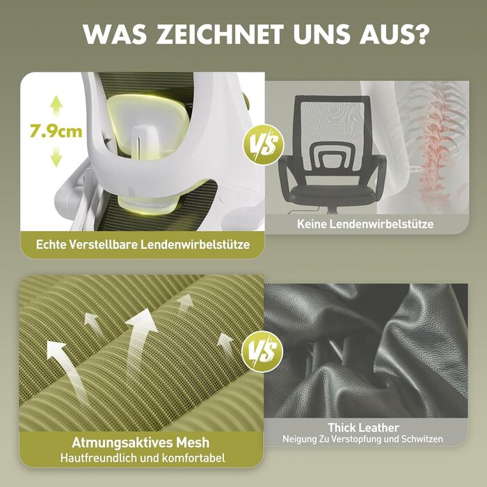 Офісне крісло COLAMY Mesh, комп&39ютерне крісло з регульованим підголівником та поперековою опорою, ергономічне робоче крісло з відкидними підлокітниками, функція нахилу 140, зелений класичний колір