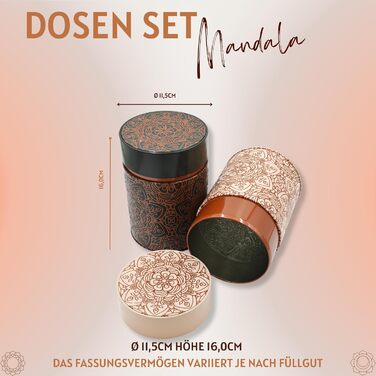 Бляшанка Мандала, 500 г кожна - набір з 2 шт. - майстерно лакована зі східними мотивами, кришка, що застібається - бляшанка для харчових продуктів, бляшанка для кави/чаю - Ø 11,5 см, висота 16,0 см, Мандала 500 г
