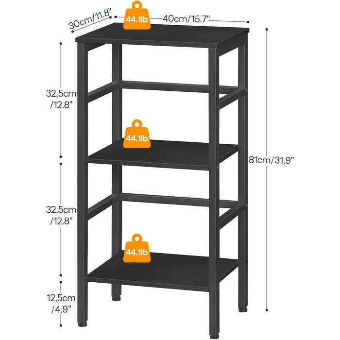 Полиця-драбина HOOBRO, окремостояча полиця, 3-рівнева книжкова полиця, поперечна конструкція, багатофункціональна полиця для зберігання, міцний металевий каркас, індустріальний стиль, для вітальні, спальні, кабінету EBB80CJ01G1 Чорна 40 x 30 x 81 см