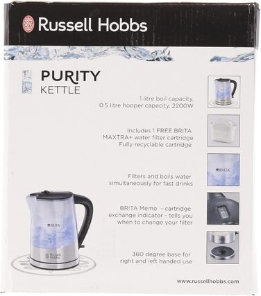 Чайник Russell Hobbs Фільтр для води BRITA MAXTRA Insert Чистота (фільтр-вставка 1л 0,5 л, 2200 Вт, світлодіодне освітлення, в т.ч. картридж фільтра, фільтр Lime, індикатор заміни картриджа) Чайник для чаю 22850-70 Чайник з фільтром для води Brita