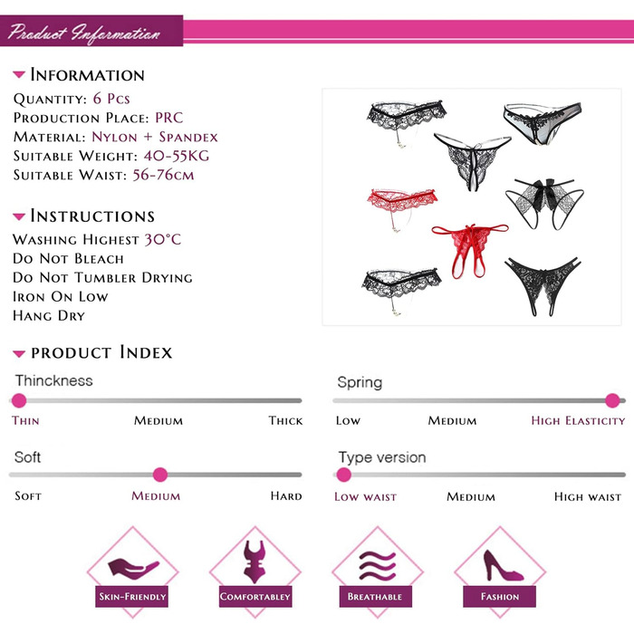 Упаковок жіночих мереживних сексуальних стрінгів, відкритих трусів, стрінгів із заниженою талією, V-подібних стрінгів із заниженою талією, перспективних трусиків із перлами та квітами, еротичної білизни, 8