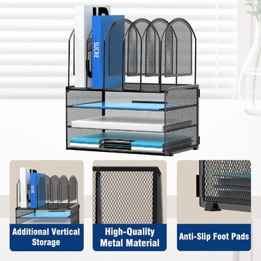 Органайзер для паперу SUPEASY, 3-рівневий лоток для листів з 5 вертикальними тримачами для файлів, багатофункціональний настільний органайзер, органайзер для папок з файлами, чорний