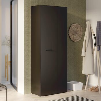 Шафа 70 180, Багатоцільова шафа, Шафа для пилососа, Місце для зберігання, Шафа з відкидними дверцятами, 2-дверна з полицями, Чорна, 68,7 см завширшки x 181,1 см заввишки x 36,5 см завглибшки Чорна багатоцільова шафа, 106