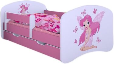 Дитяче ліжко Happy Babies - з матрацом, шухлядою та захистом від падіння, 80x160, дитяче ліжко для дівчаток та підліткове ліжко, дитяче ліжко для хлопчиків, підліткове ліжко для малюків, висувне ліжко на рівні підлоги, рейкова основа