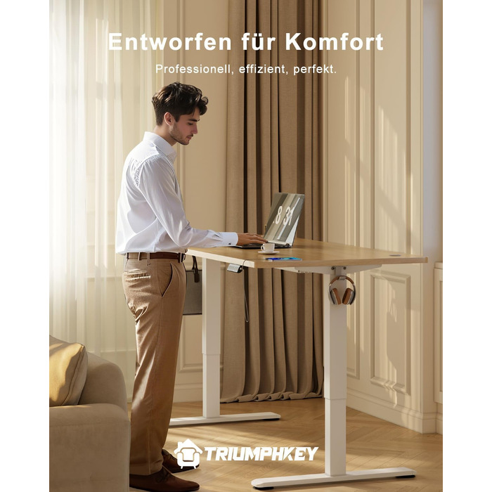 Стіл з регульованою висотою 160x80 з портом зарядки USB, 3 попередньо встановлені налаштування пам&39яті, стіл з регульованою висотою та органайзером для кабелів, комп&39ютерний стіл, стіл для роботи стоячи, бежевий 160 x 80 см, клен білий