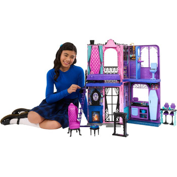 Ляльковий будиночок Monster High Boo-tique Hotel, складаний ігровий набір із моторошними сюрпризами в кожній кімнаті та понад 13 ігровими елементами, включаючи меблі та аксесуари, JBF16 Чорний - Boo-tique Hotel