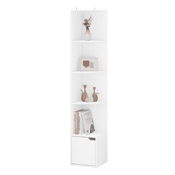 Кутова полиця WOLTU, книжкова шафа, окремостояча полиця, полиця для зберігання, полиця з дверцятами, з 5 полицями, виготовлена з інженерної деревини, для кабінету, спальні, вітальні, офісу, 29,5x158x29,5 см, білий, SK038ws