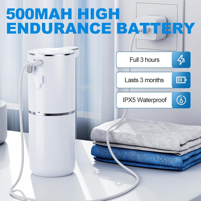 Автоматичний дозатор мила, настінний безконтактний електричний дозатор мила 380 мл з датчиком, USB-акумуляторний дозатор пінопласт