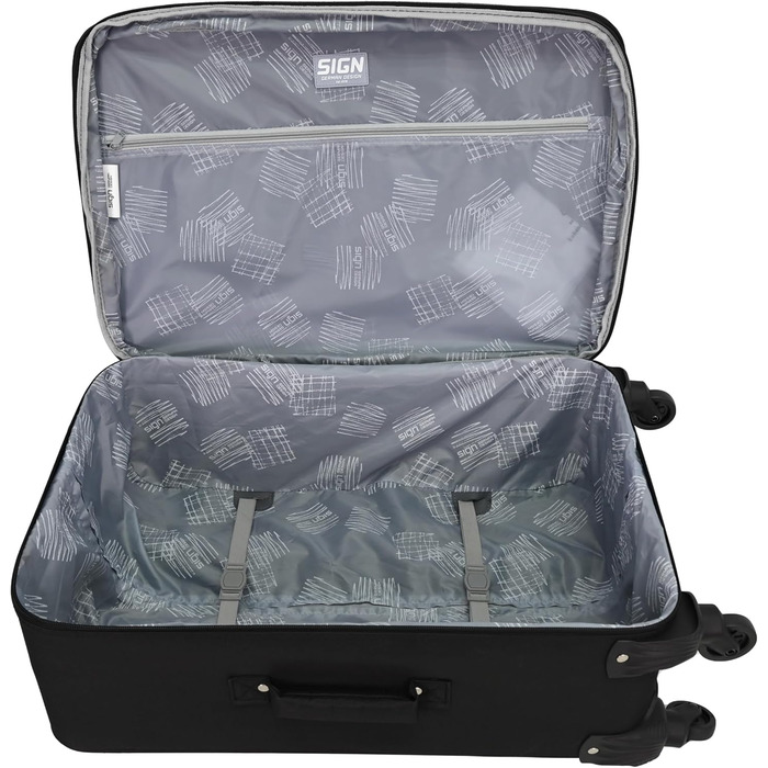 Дорожня валіза-візок SIGN Fabric Suitcase (набір ручної поклажі середньої та великої розмірів) компенсатор 5 см (чорний, ручна поклажа (60 см)) Ручна поклажа (60 см) Чорний