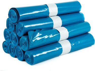 Міцні сміттєві пакети Hygiene VOS 100, надзвичайно міцні, шириною 70 см та довжиною 110 см - 10 рулонів синіх сміттєвих пакетів, місткістю 120 л - виготовлені з екологічно чистої переробленої плівки