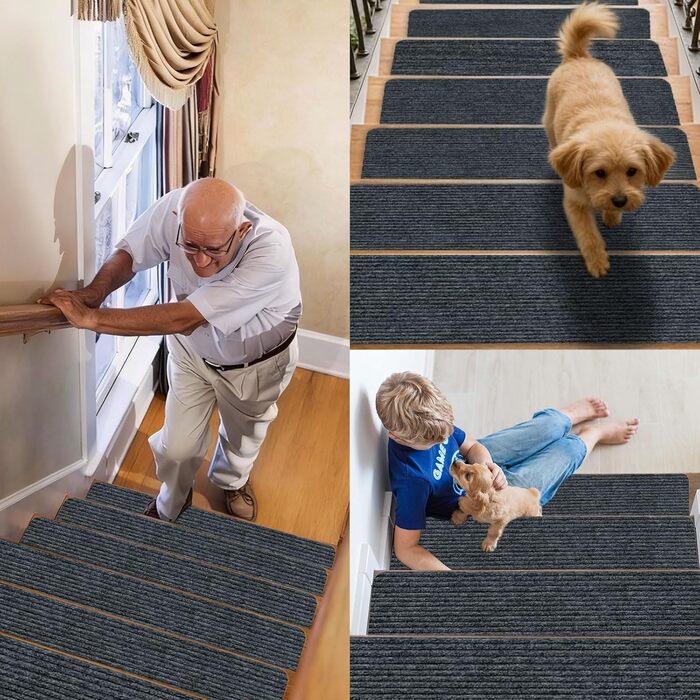 Килимки для сходів, 15 шт. , протиковзкі килимки для сходів, самоклеючі, прямокутний килимок для сходів, нековзний килимок для дітей та домашніх тварин (темно-сірий, 55 см x 22 см)