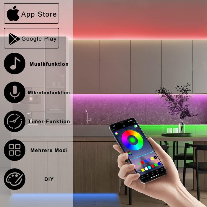 Світлодіодна стрічка HomeFire 30 М RGB стрічка 16 м самоклеюча стрічка APP Control Bluetooth світлові стрічки з дистанційним керуванням Затемнена світлова стрічка Телевізор з підсвічуванням Синхронізація музики для