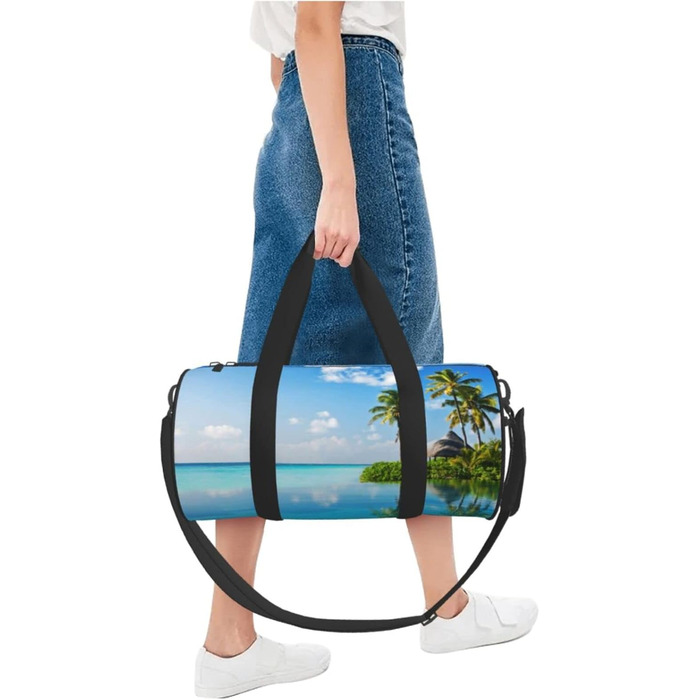 Спортивна сумка, дорожня сумка, Острів у морі (дизайн), з нічним друком, чорна, універсальний розмір, сумка для подорожей