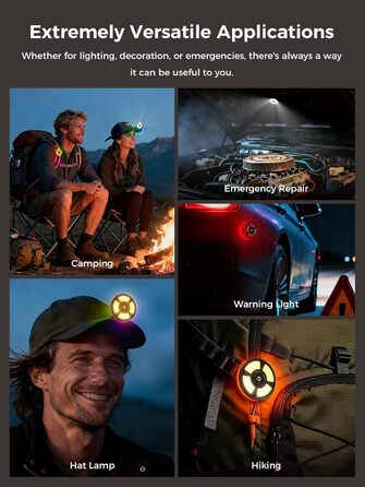 Ліхтар для кемпінгу Smiling Shark CL01, портативний світлодіодний ліхтар для кемпінгу, акумуляторний, магнітний із затискачем, різьба та гачок 1/4 дюйма, 3 колірні температури та бічне світло RGB для кемпінгового аварійного рюкзака (чорний)