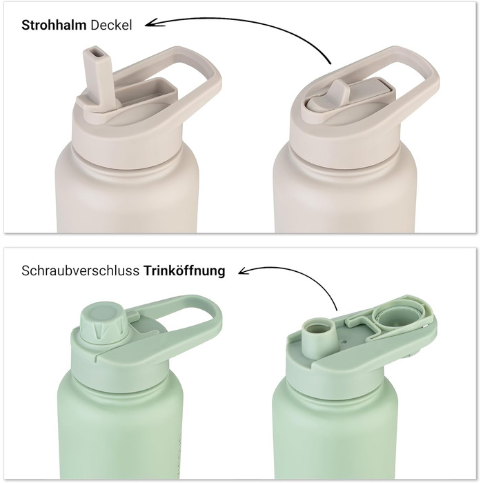 Пляшка для води Vinsun з нержавіючої сталі, бежева, 1 л - герметична, підходить для газованих напоїв, без BPA - трубочка, носик для пиття, термопляшка для спорту, активного відпочинку та школи, 1000 мл, бежевий