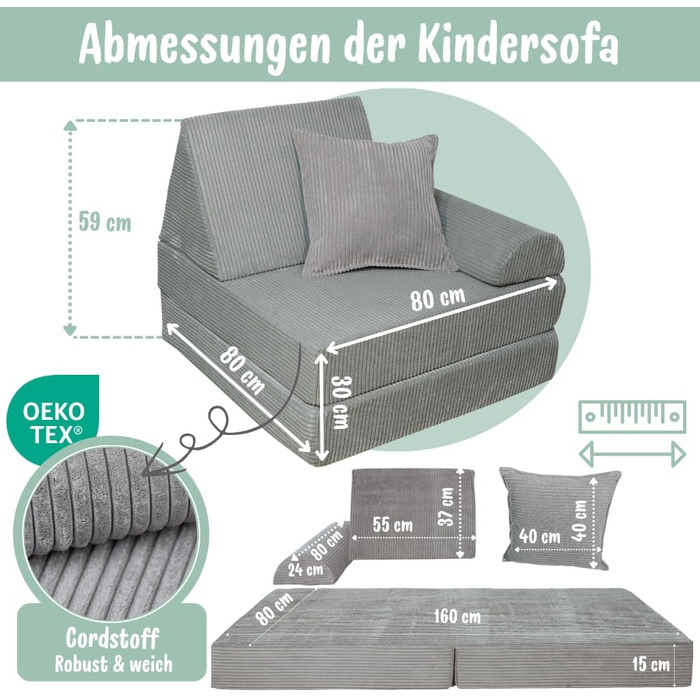 Дитячий ігровий диван та крісло з вельветової тканини М&39який дитячий диван Зручний дитячий диван зі знімними чохлами, які можна прати Ергономічний ігровий диван для ігрових кімнат, графітовий