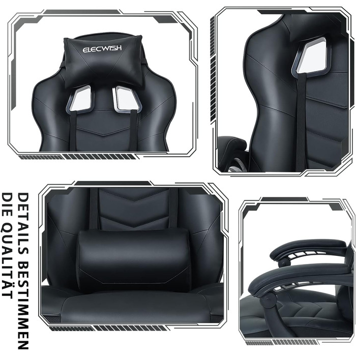 Ігрове крісло YU YUSING Massage Racing, ергономічне спортивне сидіння, комп&39ютерне крісло з регульованою висотою, крісло керівника, письмове крісло з підголівником, регульованими підлокітниками та підставками для ніг (чорне)