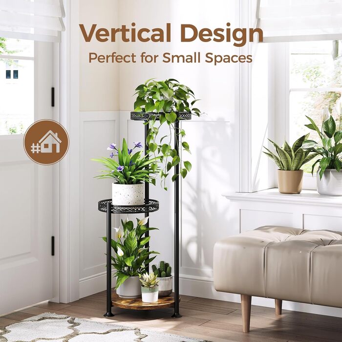 Багаторівнева металева підставка для рослин Bamworld сучасна кімнатна підставка для рослин компактна полиця для рослин, чорний квітковий табурет як сходи для рослин