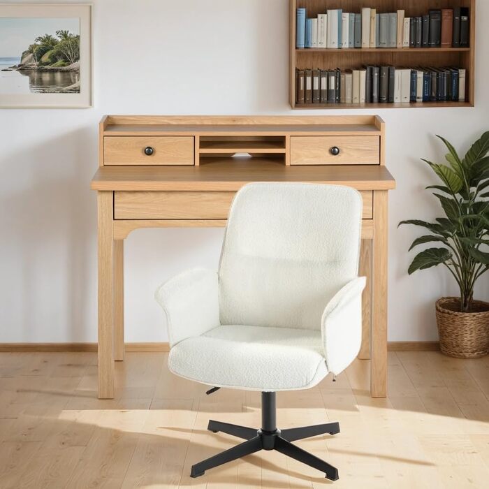 Офісне крісло Скандинавське ергономічне крісло, поворотне на 360, регульована висота, тканина букле, м&39яка тканина, біле, 66x63x82-94 см