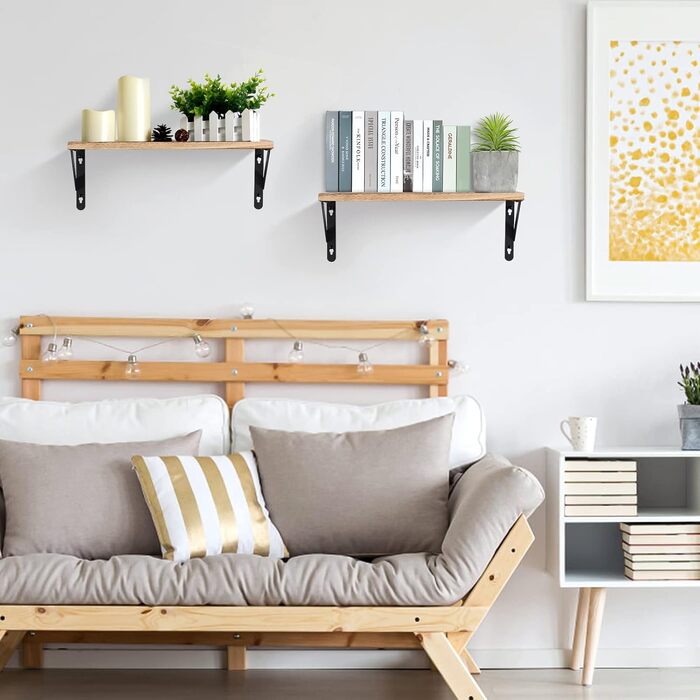 Настінна дерев&39яна полиця Uten Rustic, плаваюча полиця 42 см, комплект з 2 предметів з металевим дротом для вітальні, спальні, кухонної полиці, кольору дерева, вінтажний світло-коричневий B - колір дерева