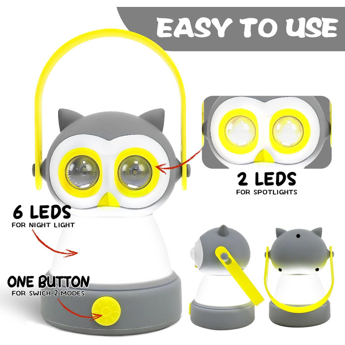 Світлодіодний кемпінговий ліхтарик з тваринним дизайном, дитячий ліхтарик-ліхтарик з совою, подарунок на день народження або дитячі вечірки, Різдво, вік 6 (батарейки не входять до комплекту) Сова