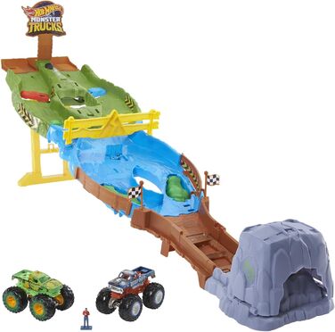 Гоночний трек Monster Trucks Competition, ігровий набір з 2 монстр-траками Бігфут і Ганкстер для захоплюючих автомобільних перегонів, іграшка для дітей віком від 4 років і старше, 12 -