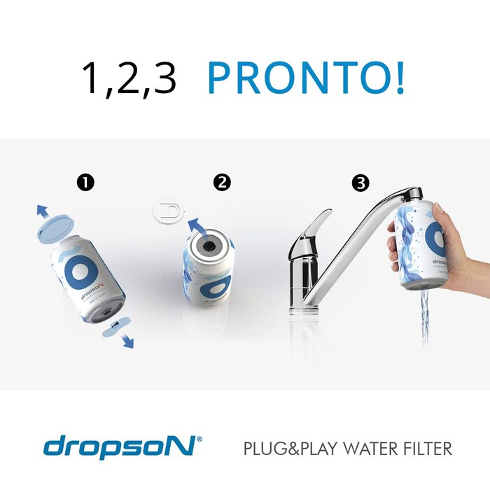 Скляний глечик dropson з фільтром, модель CrystalDrink, 1 л, з синьою кришкою фільтр для води для крану, фільтр-бідон 300 л