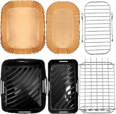 Аксесуари для фритюрниці YINGRACE для Tefal EY9018 5.2/3.1 л, Cecotec Cecofry DuoSize 9 л, два розміри подвійних ящиків, 6 шт. із силіконовою формою, решітка для приготування, папір для випічки для фритюрниці