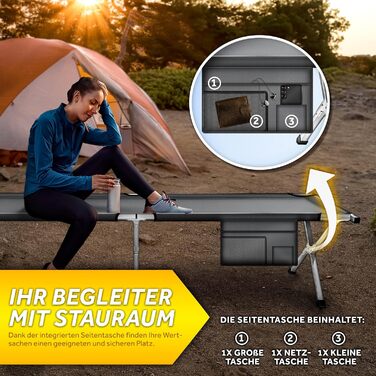 Кемпінгове ліжко, Похідне ліжко, 190 x 64 x 44 см, Металева труба - Вантажопідйомність до 150 кг, 190 x 64 x 44 см, Сірий