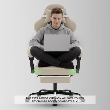 Геймерське крісло початкового рівня, ергономічне комп&39ютерне крісло з регульованою висотою та спинкою, просте ігрове крісло для дітей, підлітків та дорослих для кімнат та офісів, бежеве