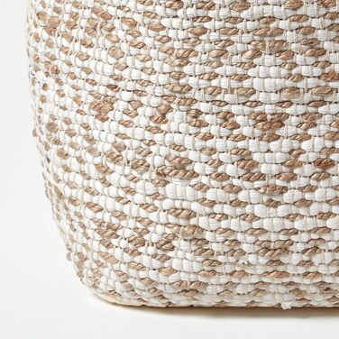 Пуф Homescapes Sierra 40x40 см, ручної роботи з етнічним візерунком у натуральному та білому кольорах, пуф для ніг з джуту та бавовни з наповнювачем у формі мішка 40Г x 40Ш x 40В см