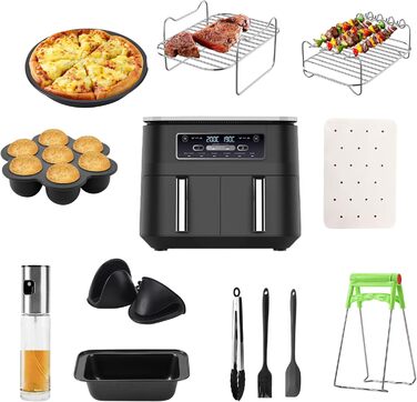 Аксесуари для фритюрниці, 12 шт. Аксесуари для фритюрниці Dual 2024 для фритюрниці Ninja Air Fryer AF500EU, AF400EU, AF300EU, Innsky, Princess, Emerio Аксесуари для решіток аерофритюрниці та пляшки з розпилювачем олії 9.5-10.4 л