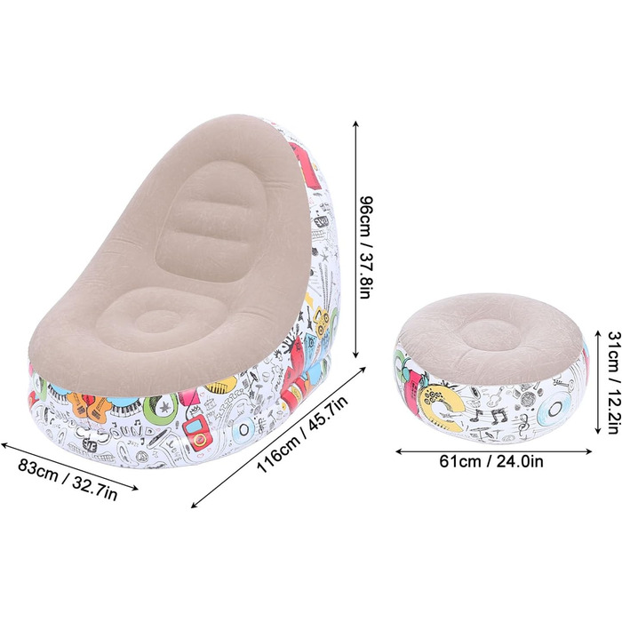 Надувний лінивий диван з табуретом для ніг, портативне повітряне надувне крісло-мішок, сидіння для lazy дивана, диванне крісло для відпочинку з м'якою плюшевою тканиною для вітальні