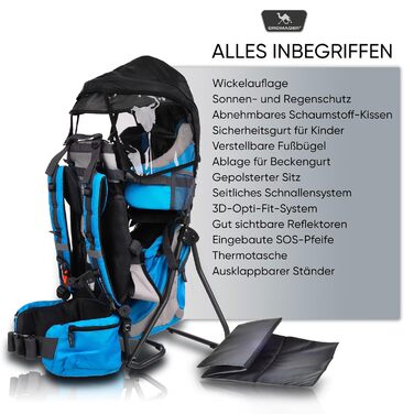 Дитяча коляска Dromader Kraxe до 22 кг дитяча коляска для походів із сонцезахисним навісом, дощовиком, термосумкою, пеленальним ки