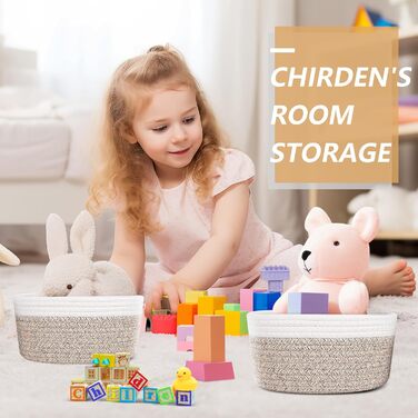 Кошики для зберігання з плетеної бавовняної мотузки Verdenu, набір з 5 шт. , кошики для зберігання з бавовняної мотузки, плетені кошики для зберігання, полиці-кошики для ванної кімнати, спальні, дитячої кімнати, вітальні (двоколірні)