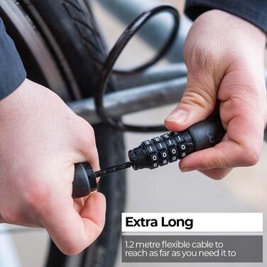 Велозамок кодовий BBB Cycling QuickCode для шосейних, гірських та міських велосипедів. Комбінація з 4 цифрами, сталевий трос 8мм x 120см, чорний.