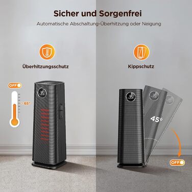 Тепловентилятор EasyAcc, тихий електричний керамічний PTC нагрівач із шумом 40 дБ, термостат, захист від перегріву та перекидання, 2000 Вт, 24-годинний таймер, електричний обігрівач для спалень - чорний