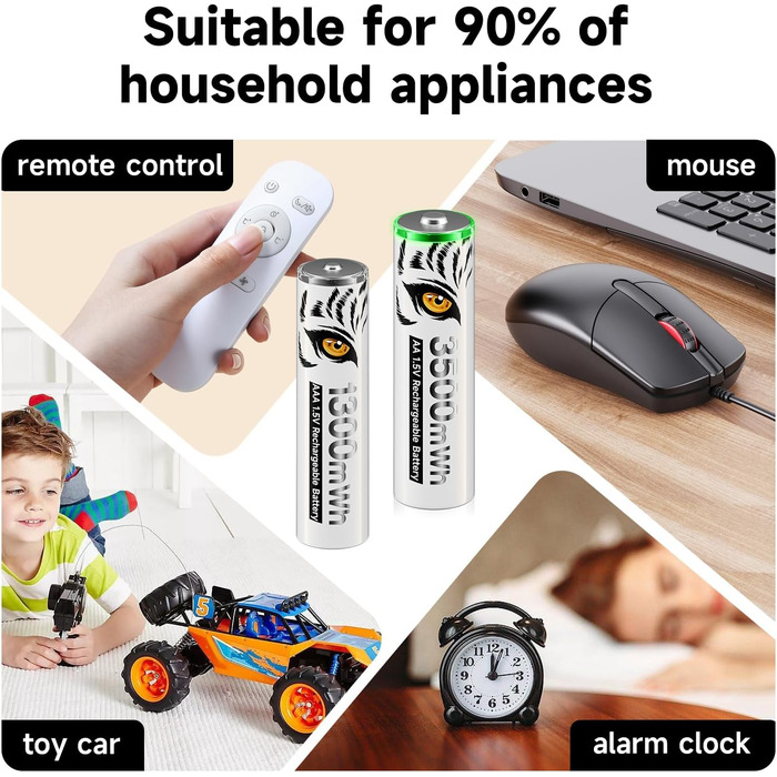 Акумуляторних літієвих батарейок AAA із зарядним пристроєм, 8 слотів USB-C Type-C, незалежна зарядка, РК-дисплей, інтелектуальна швидка зарядка для батарейок AAA, акумуляторні батарейки 1,5 В, зарядний пристрій AAA 8 батарейок AAA, 8