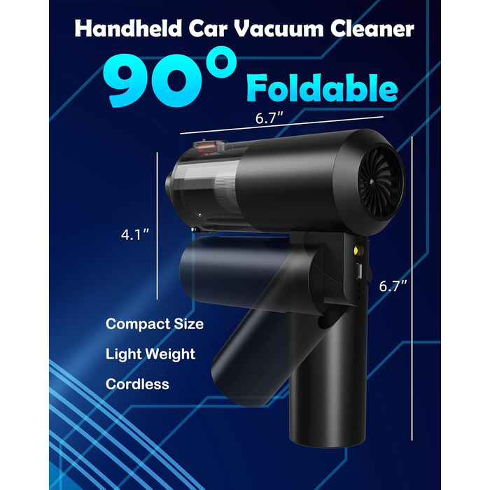 Автомобільний пилосос JUGVOLX 4-в-1 Потужний міні-пилосос 16KPa акумуляторний, 2-швидкісний 200000 об/хв електричний пилосос з без