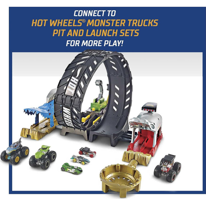 Ігровий набір Monster Trucks Looping Challenge з 1 вантажівкою-монстром і 1 транспортним засобом у масштабі 164, гоночний трек для