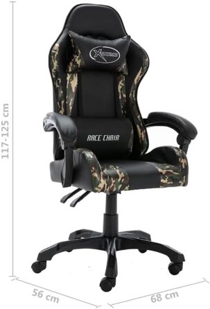 Елегантне ігрове крісло Ергономічне офісне крісло з підголівником та поперековою опорою - Ігрове крісло Офісне крісло, чорне та камуфляжне штучне шкіряне покриття
