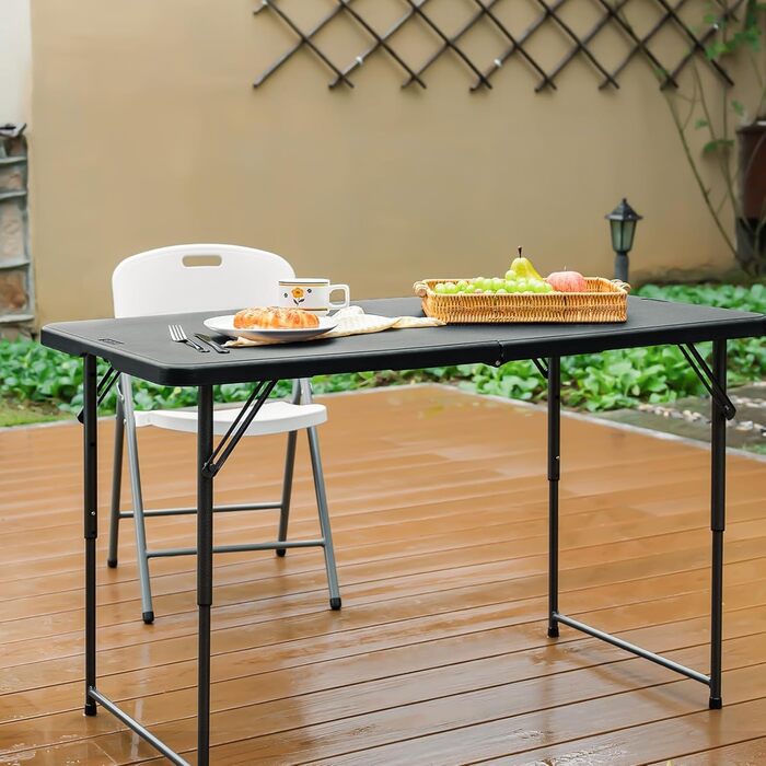 Складаний стіл 120 см портативний, регульований по висоті кемпінговий стіл, садовий стіл обідній стіл святковий стіл складний, зовнішній/критий, чорний