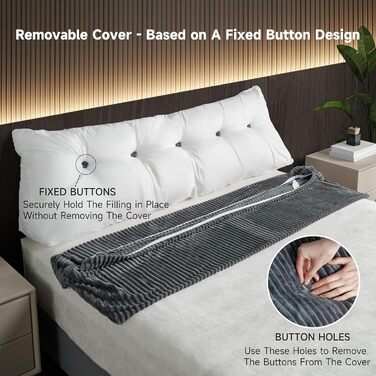 Подушка-книжка Z-hom, клиноподібна подушка, подушка для читання для ліжка та дивана, затишна подушка для спини, практична бічна кишеня, знімний чохол, з круглою подушкою для голови (сіра, 200 * 50 * 20 см) сіра 200 x 50 x 20 см