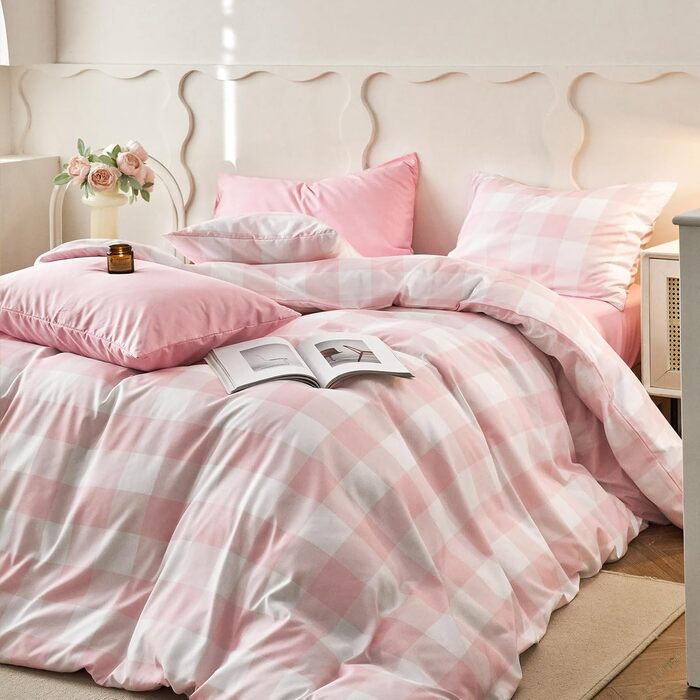 Комплект постільної білизни Wake In Cloud - Gingham, в клітинку, буйволяча клітинка, коттеджкор, милий, геометричний, м'який, легк