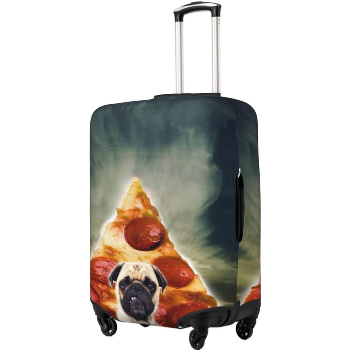 Кумедні мопси, захисний чохол для валізи Піца з песиком, міцний захист для валіз розміром 45.7 - 81.3 см, розмір XL, чорний, екстра-великий
