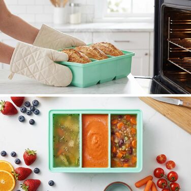 Контейнери для заморожування супів, 2 шт., силіконові кубики для супу з кришками, морозильна камера без бісфенолу А, лоток для кубиків льоду в морозильній камері для бульйону, соусу та льоду (синійзелений, 220 мл)
