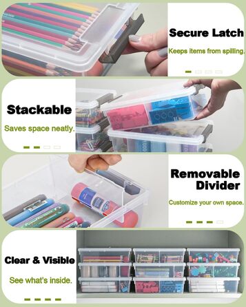 Набір із 6 коробок для зберігання об&39ємом 2,1 л з кришками, маленьких (23,6x15x7 см), потовщених коробок для зберігання з відділеннями, прозорої пластикової коробки з кришкою, штабелюваних коробок для зберігання ручок, будівельних блоків, приладдя для р