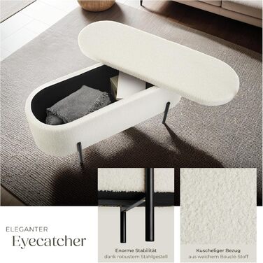 Лавка для зберігання tectake, скриня з кришкою, м&39яка лава/лава для зберігання/лава біля ліжка з місцем для зберігання, ящик для зберігання, скриня для зберігання, оббита тканиною букле в скандинавському стилі